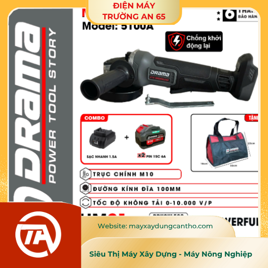 Máy mài pin DRAMA 5100A - Không chổi than - Chống khởi động lại  - 4 Tốc độ - Công tắc bụng